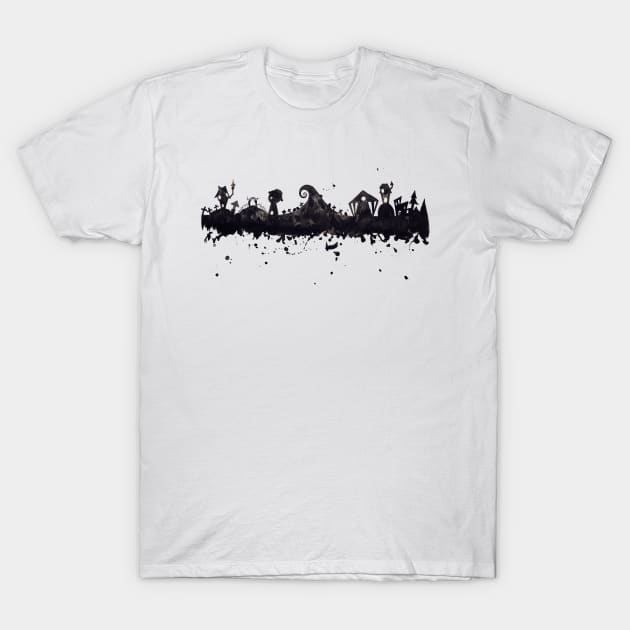 Nightmare Before Christmas Skyline T-Shirt by CoconuTacha